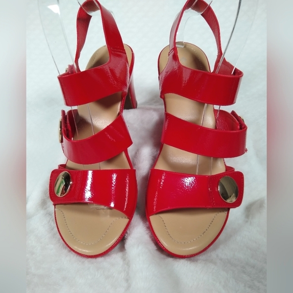 NWOT Red Strappy Platform Sandals with Gold Accents by Patrizia Sz 39 - Picture 2 of 9
